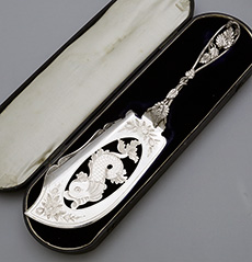 Antique silver fish slice with pierced and engraved blade